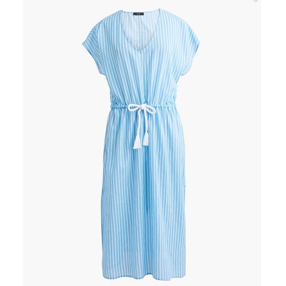 J.Crew Factory Women's Blue White Cover-up Midi Dress with Rope Tie Size Small - Picture 1 of 10